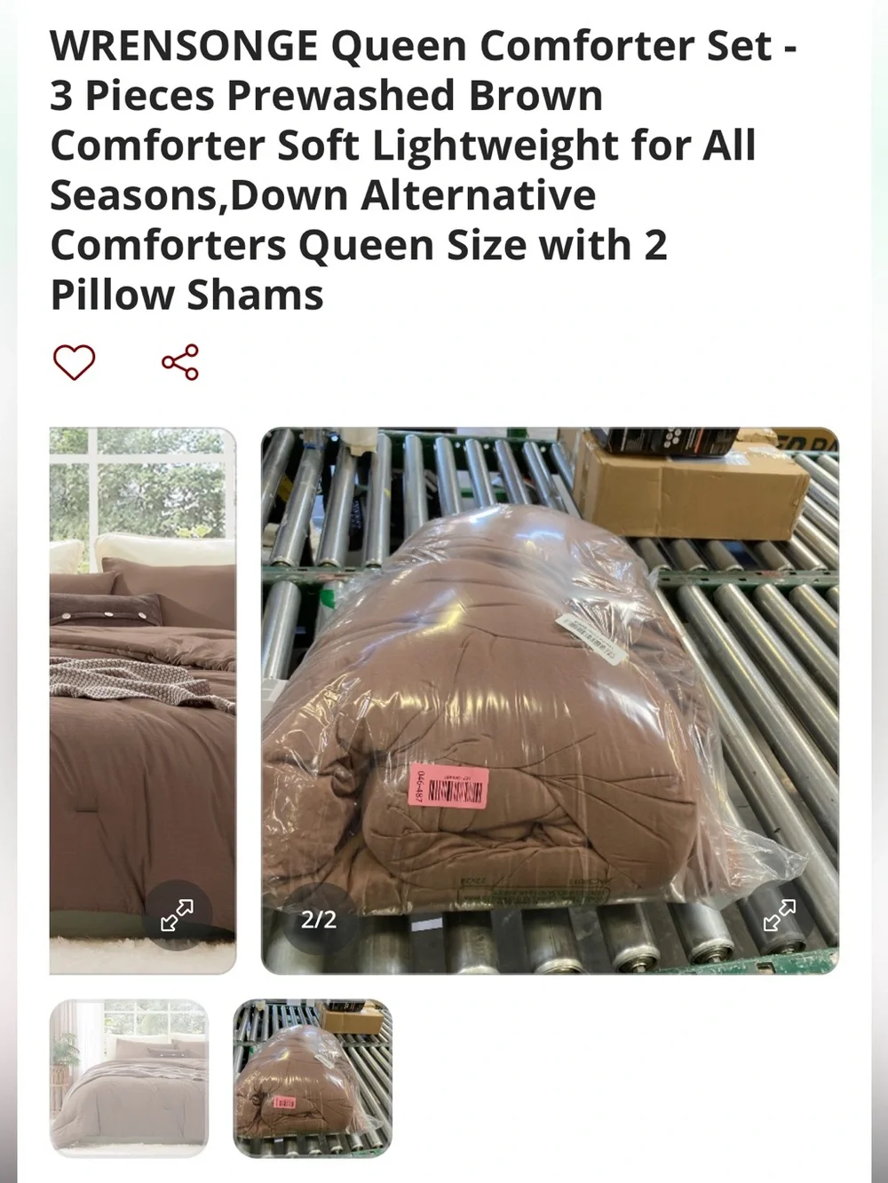 Brown Queen Comforter Set - 3 Piece Prewashed Comforter